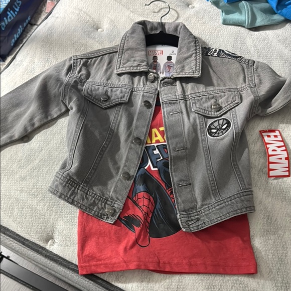 Marvel Gray Kids Denim Jacket with Matching Tshirt - Picture 1 of 4
